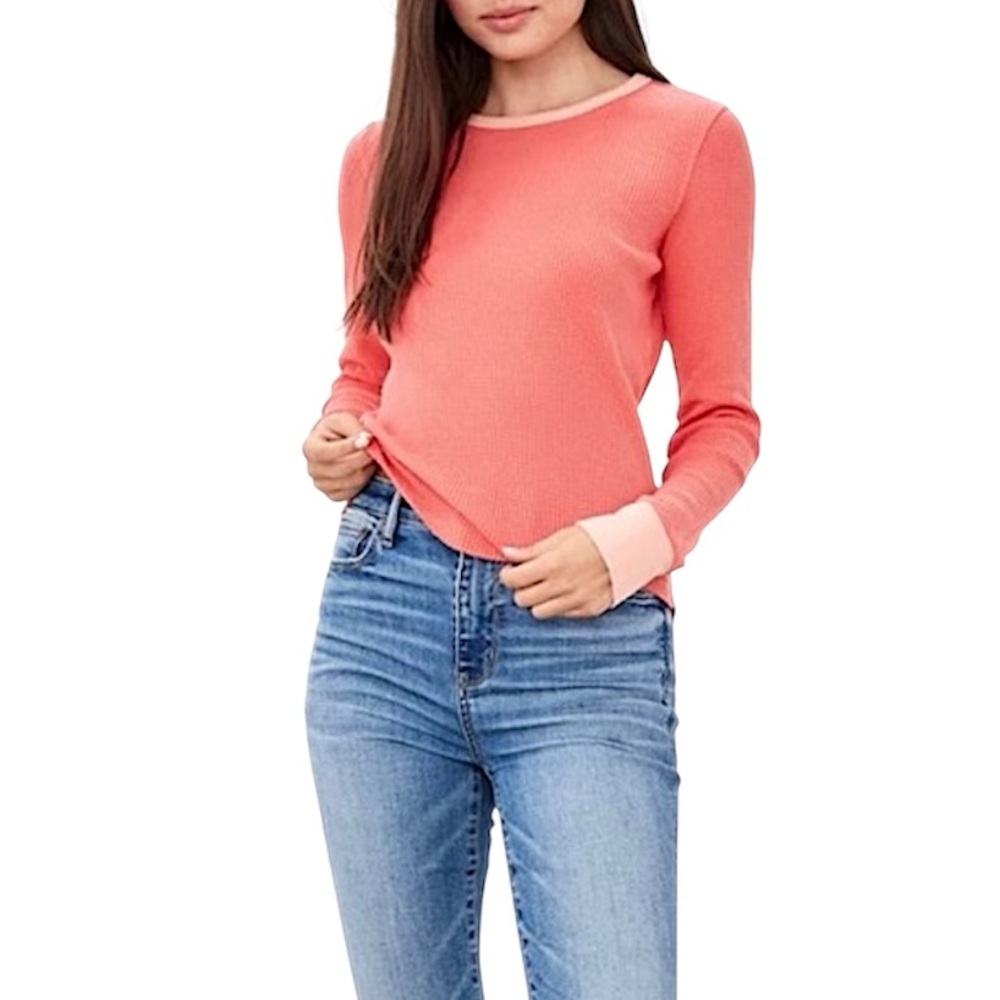 American Eagle Waffle Knit Long Sleeve Layering Shirt Peach M